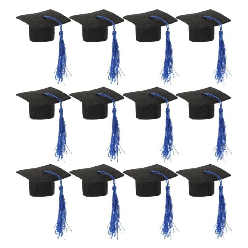 6366 12pcs Graduation Cap Cake Toppers with Tassels Mini Grad Cap Cupcake
